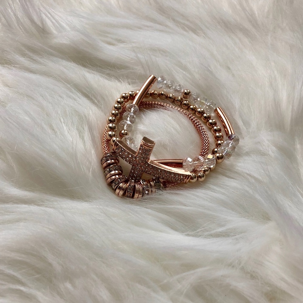 Rose Gold CrossBracelet Set
